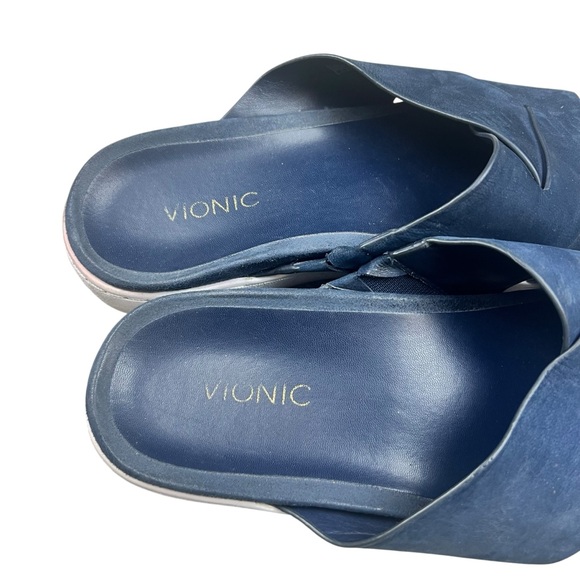 Vionic Lou Slide Sandals Navy Crisscross Leather Platform Comfort SZ 7 - Picture 3 of 6